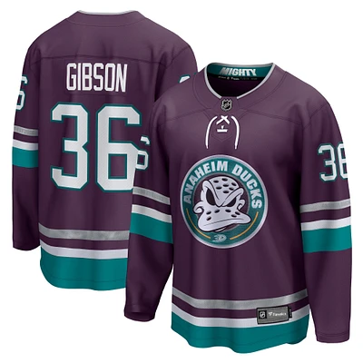 Fanatics pour hommes John Gibson Violet Anaheim Ducks 30e anniversaire Premier Breakaway Maillot