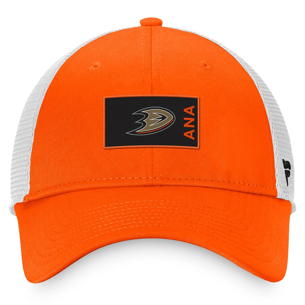 Men's Fanatics Orange/White Anaheim Ducks Authentic Pro Rink Trucker Snapback Hat