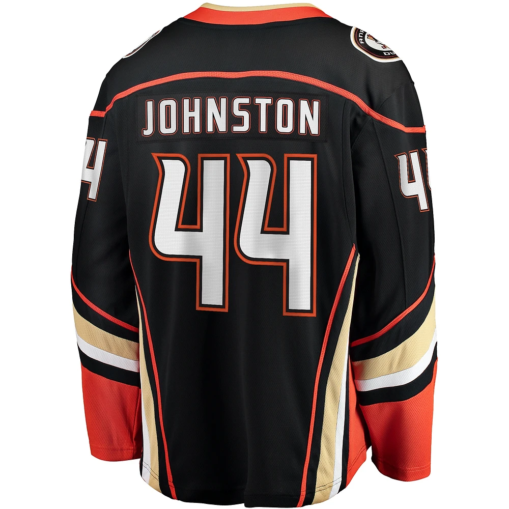 Fanatics pour hommes Ross Johnston noir Anaheim Ducks Home Premier Breakaway Player - Maillot