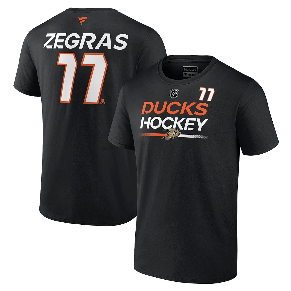 T-shirt avec nom et numéro Fanatics Trevor Zegras pour hommes, noir, Anaheim Ducks Authentic Pro Prime