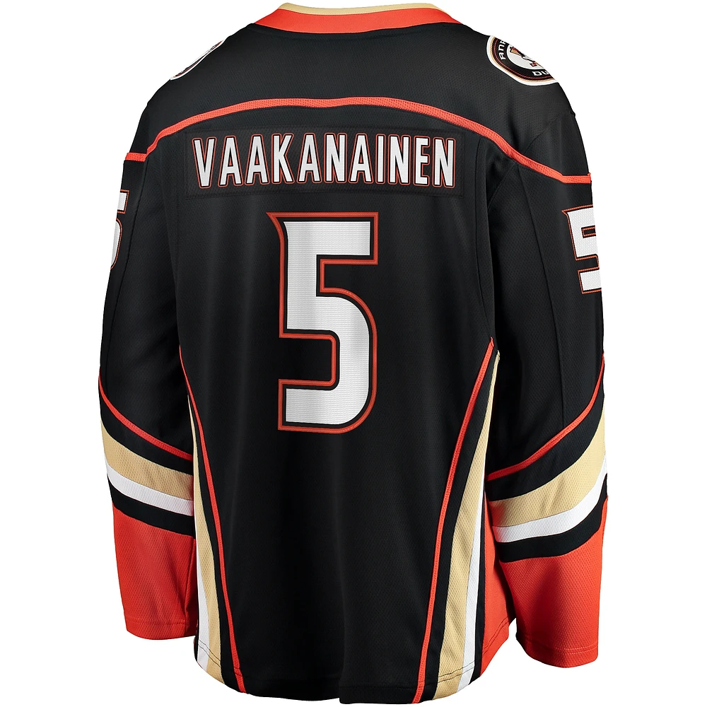 Fanatics pour hommes Urho Vaakanainen noir Anaheim Ducks Home Premier Breakaway Player Maillot