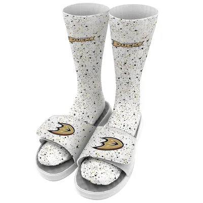 Anaheim Ducks ISlide Speckle Socks & Slide Sandals Bundle - White