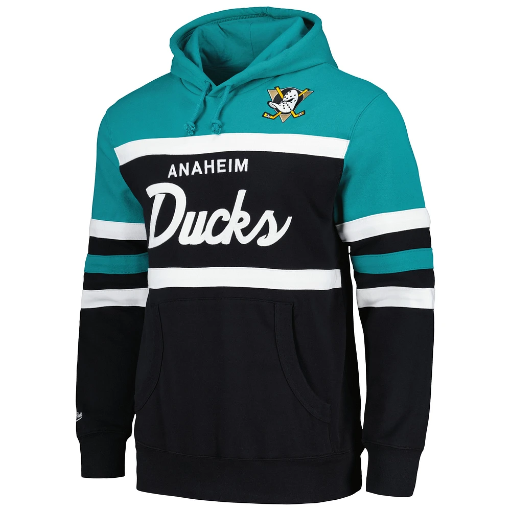 Sweat à capuche Mitchell & Ness pour hommes, noir/bleu sarcelle, entraîneur-chef des Ducks d'Anaheim