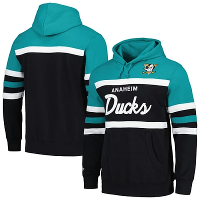 Sweat à capuche Mitchell & Ness pour hommes, noir/bleu sarcelle, entraîneur-chef des Ducks d'Anaheim
