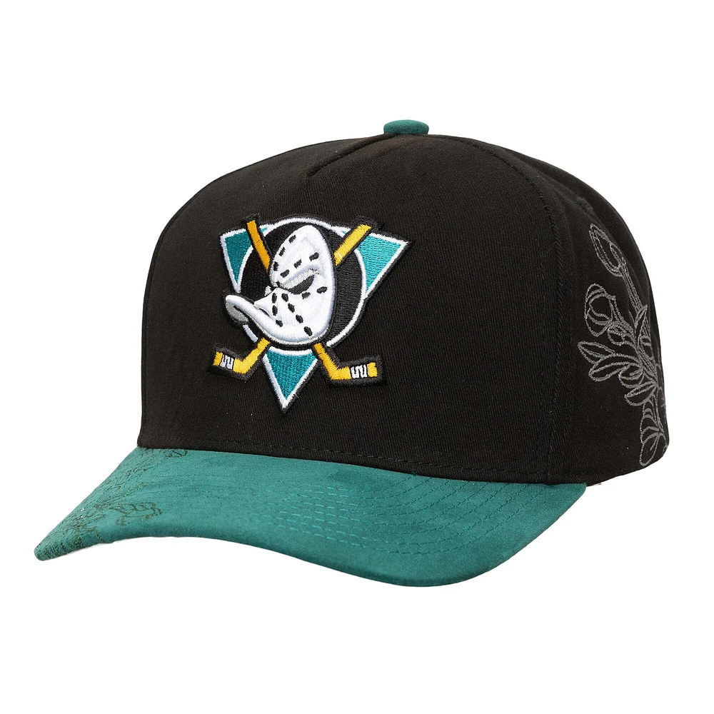 Men's Mitchell & Ness Black Anaheim Ducks May Flowers Pro Crown Snapback Hat