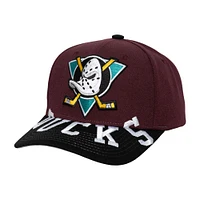 Casquette Snapback bicolore Mitchell & Ness pour homme, violet/noir, Anaheim Ducks Underarch Pro Crown