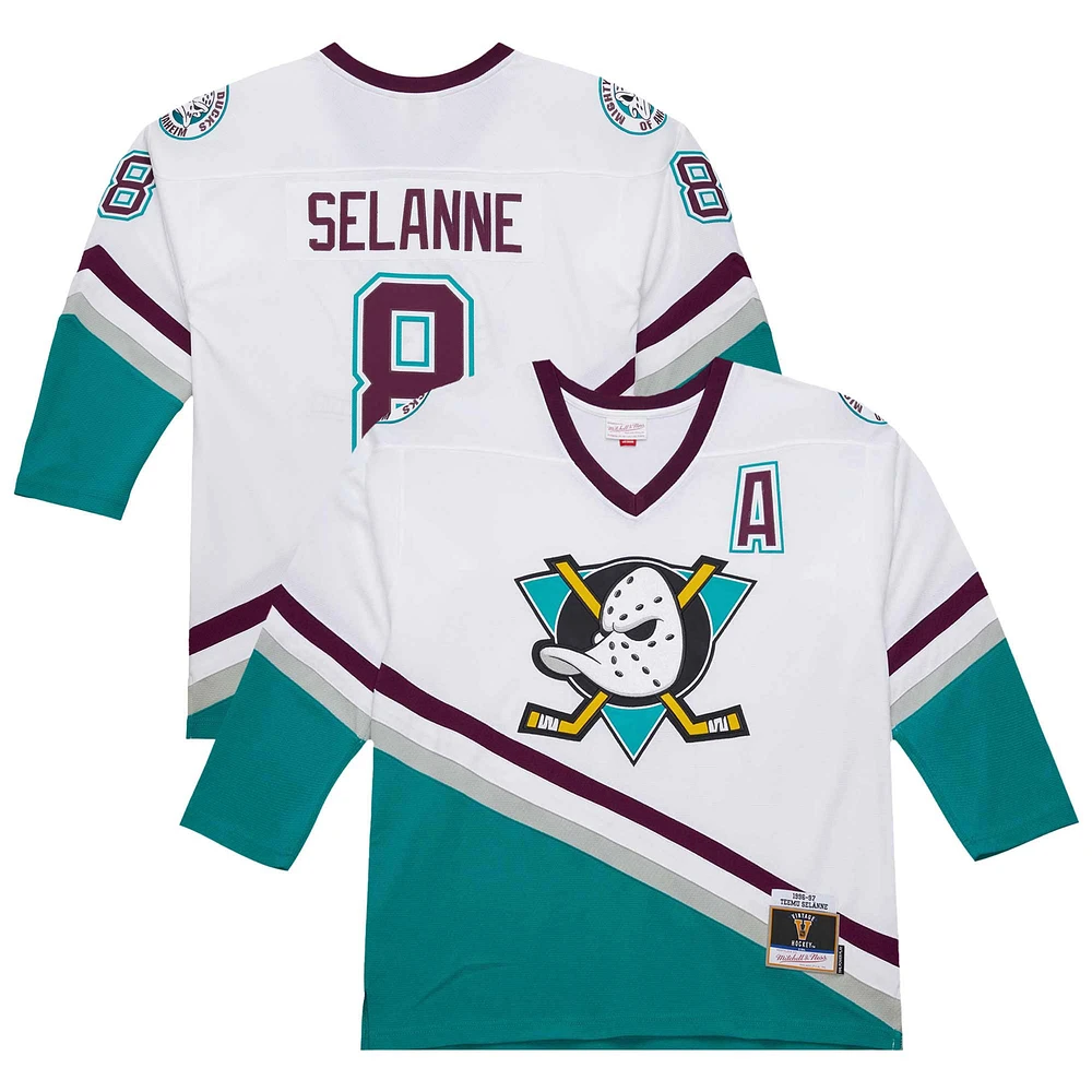 Maillot de jeu puissance blanc Teemu Selanne pour homme des Ducks d'Anaheim 1996-97