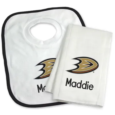 Anaheim Ducks Newborn & Infant Personalized Bib & Burp Cloth Set - White