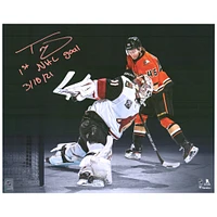 Trevor Zegras Anaheim Ducks Autographed 16" x 20" First Goal Spotlight Photograph with "1ST NHL GOAL 3/18/21" Inscription