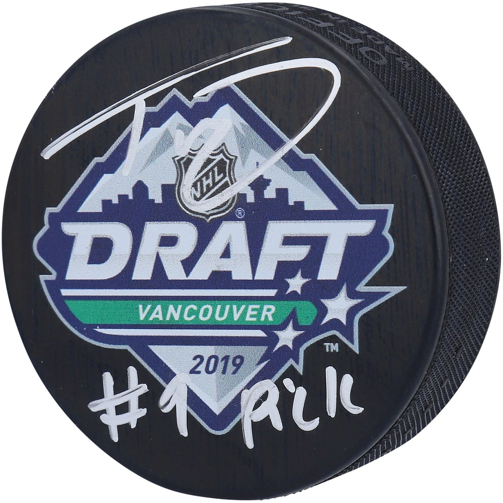Rondelle de hockey autographiée par Trevor Zegras des Ducks d'Anaheim avec logo du repêchage de la LNH 2019 et inscription « #9 PICK »