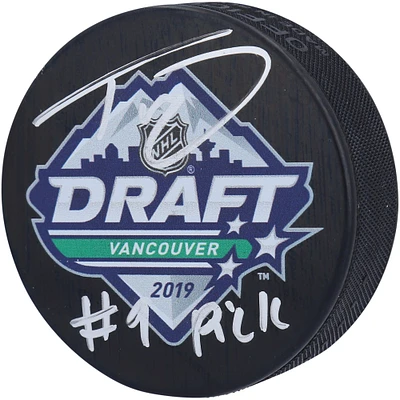 Rondelle de hockey autographiée par Trevor Zegras des Ducks d'Anaheim avec logo du repêchage de la LNH 2019 et inscription « #9 PICK »
