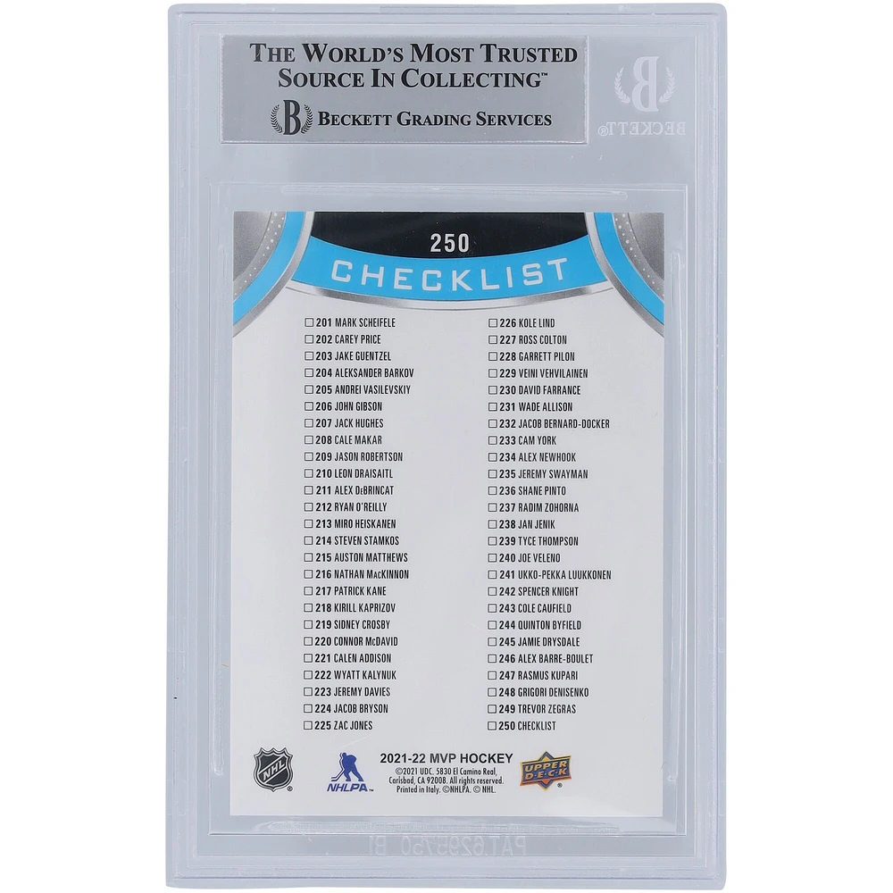 Carte de recrue authentifiée 2021-22 Upper Deck MVP #250 signée Trevor Zegras par les Anaheim Ducks, avec l'inscription « 2019 #9 Pick » et les fanatiques de Beckett