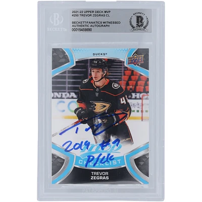 Carte de recrue authentifiée 2021-22 Upper Deck MVP #250 signée Trevor Zegras par les Anaheim Ducks, avec l'inscription « 2019 #9 Pick » et les fanatiques de Beckett