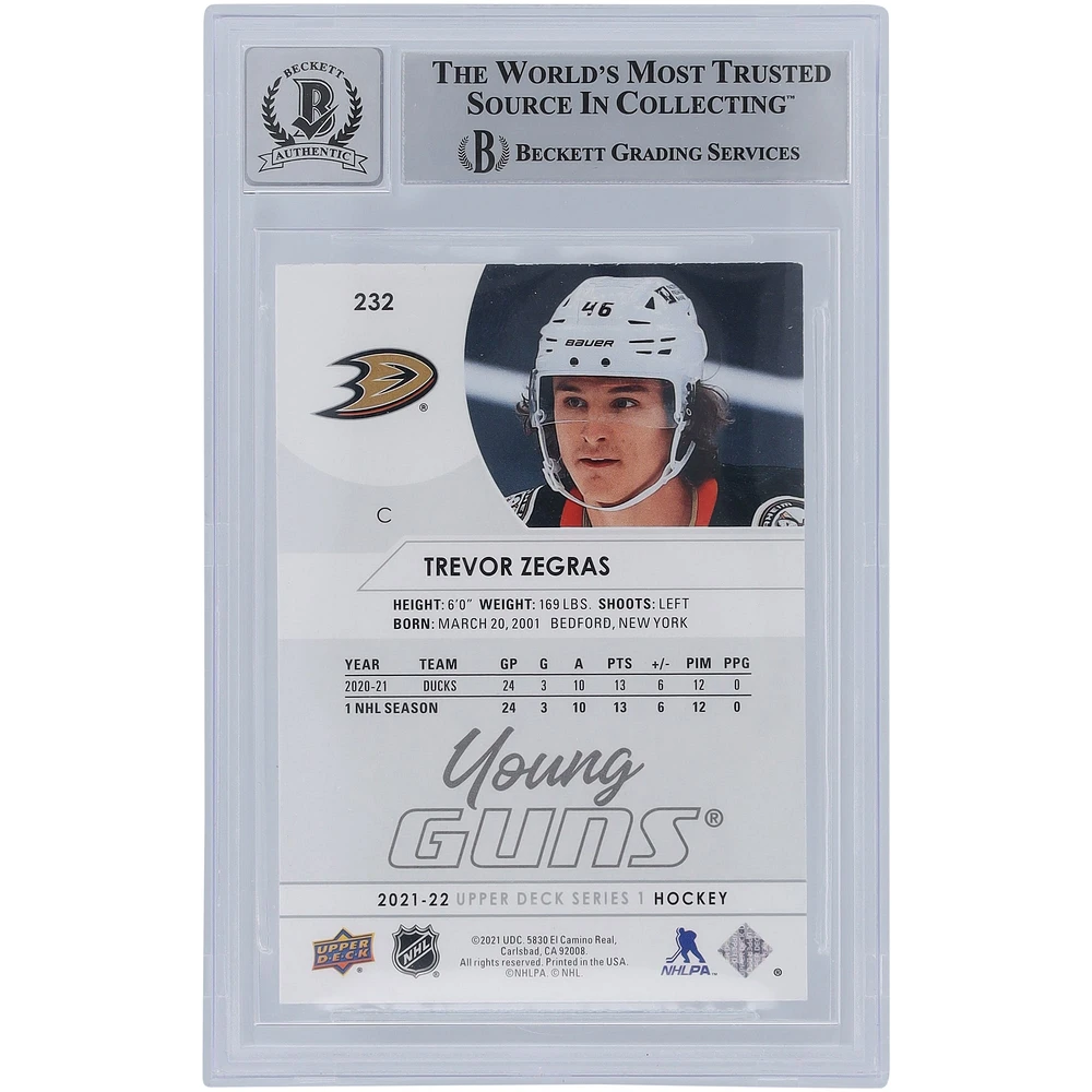 Trevor Zegras Anaheim Ducks Autographed 2021-22 Upper Deck Series 1 Young Guns #232 Beckett Fanatics Witnessed Authenticated 10 Rookie Card with "2019 #9 Pick" Inscription