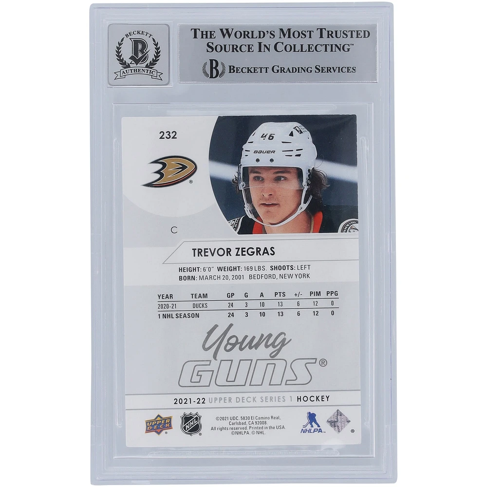 Trevor Zegras Anaheim Ducks Autographed 2021-22 Upper Deck Series 1 Young Guns #232 Beckett Fanatics Witnessed Authenticated 10 Rookie Card with "NHL Debut 2/22/21" Inscription