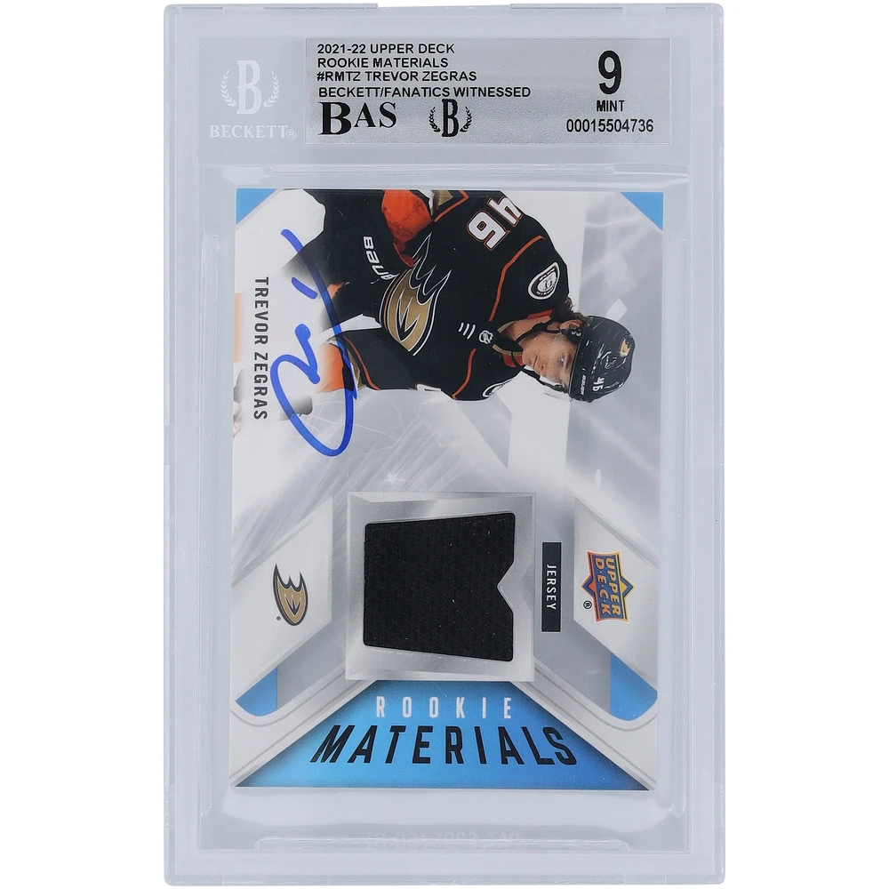 Trevor Zegras Anaheim Ducks Autographed 2021-22 Upper Deck Series 2 Black Relic #RM-TZ Beckett Fanatics Witnessed Authenticated 9/10 Rookie Card