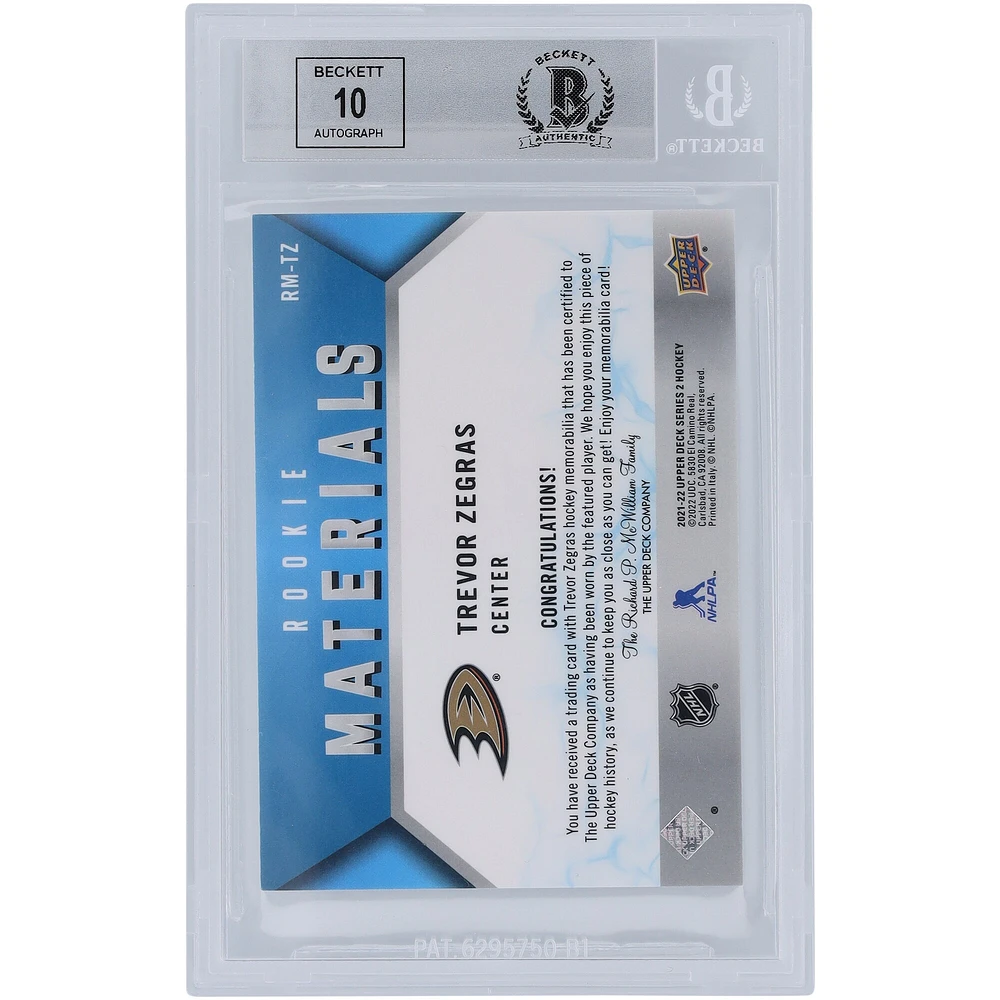 Trevor Zegras Anaheim Ducks Autographed 2021-22 Upper Deck Series 2 Black Relic #RM-TZ Beckett Fanatics Witnessed Authenticated 9/10 Rookie Card
