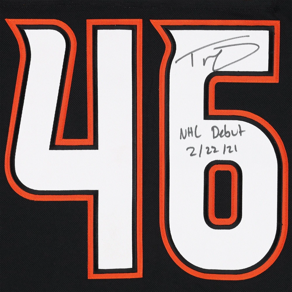 Trevor Zegras Anaheim Ducks Autographed Black Adidas Authentic Jersey with "NHL Debut 2/22/21" Inscription