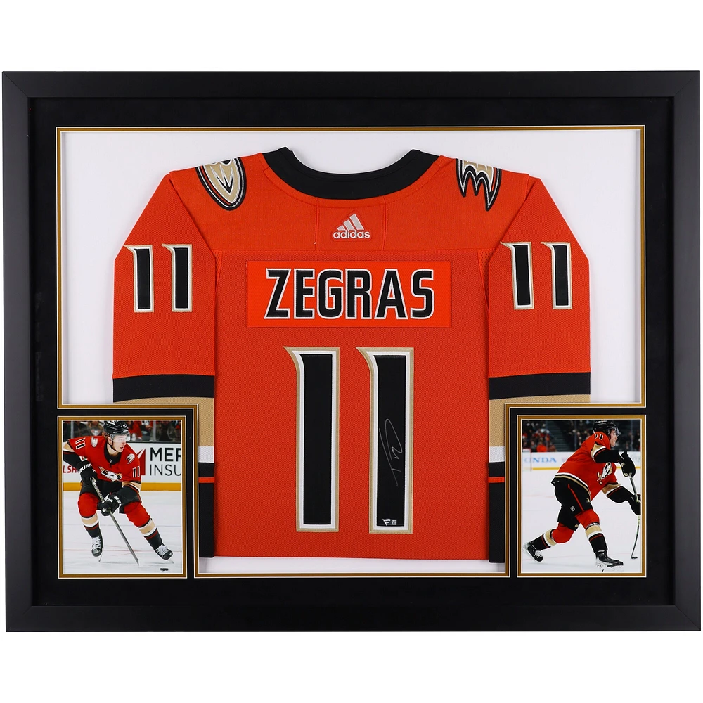 Maillot adidas authentique orange encadré de luxe autographié par Trevor Zegras des Anaheim Ducks
