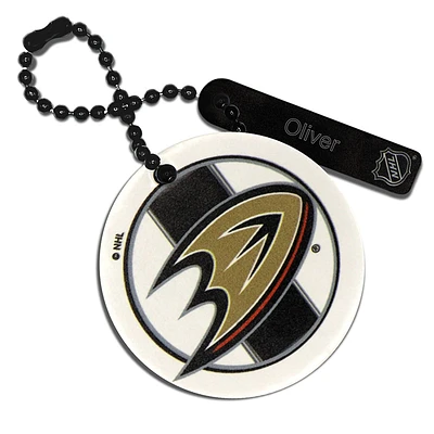 White Anaheim Ducks Logo Personalized Leather Round Bag Tag