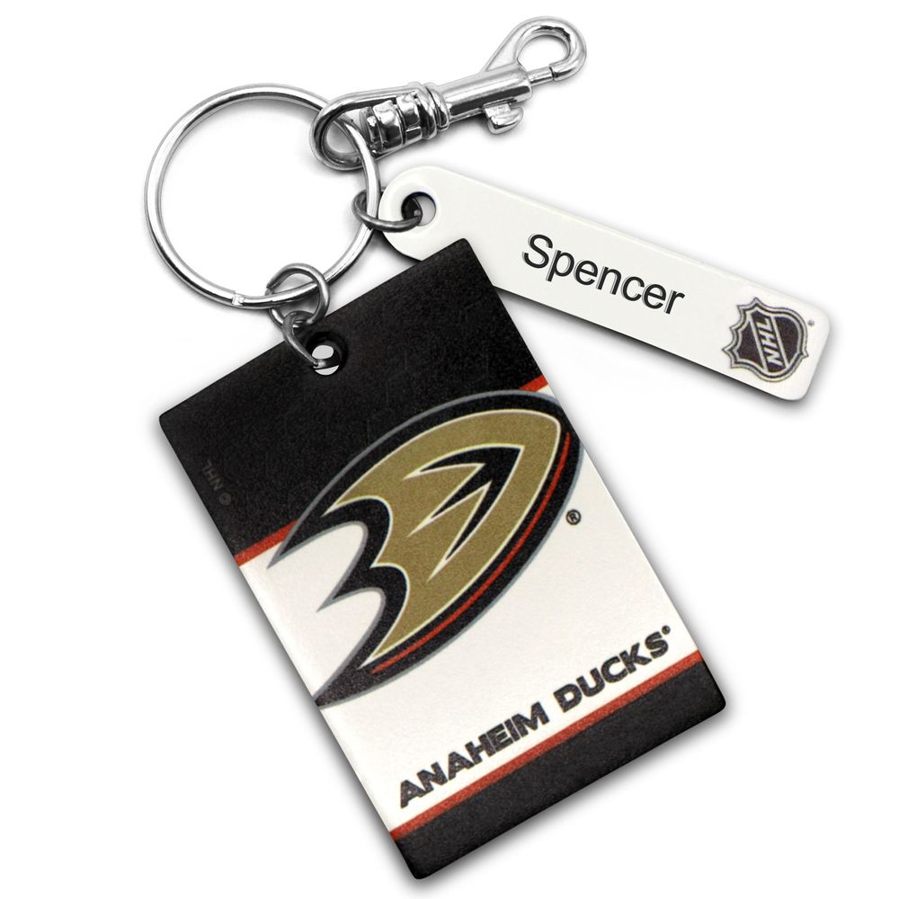 White Anaheim Ducks Personalized Leather Rectangle Keychain