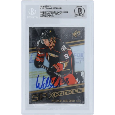 Carte de recrue authentifiée 2014-15 Upper Deck SPX Rookies #107 Beckett autographiée par William Karlsson des Anaheim Ducks
