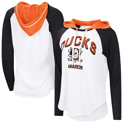 Women's G-III 4Her by Carl Banks  White Anaheim Ducks VIP Raglan Long Sleeve Hoodie T-Shirt
