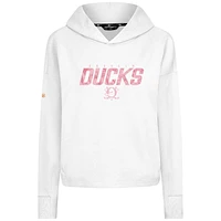 Women's Levelwear  White Anaheim Ducks Mother's Day Sweet Floral Tri-Blend Cropped Pullover Hoodie