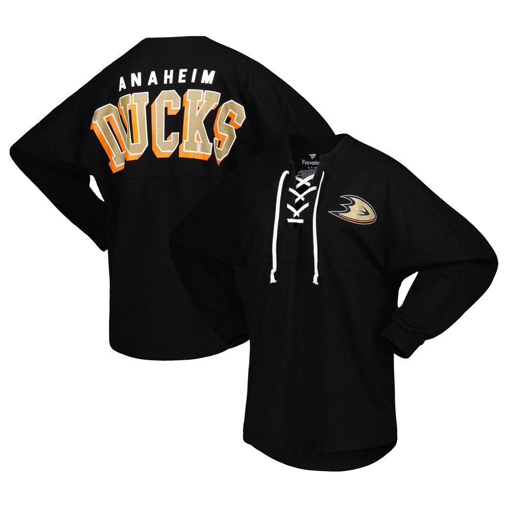 Fanatics Branded Women's Fanatics Branded Black Anaheim Ducks Spirit  Lace-Up V-Neck Long Sleeve Jersey T-Shirt