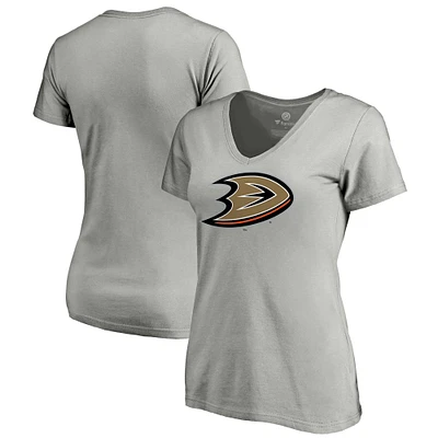 Women's Fanatics Gray Anaheim Ducks Core Primary V-Neck T-Shirt