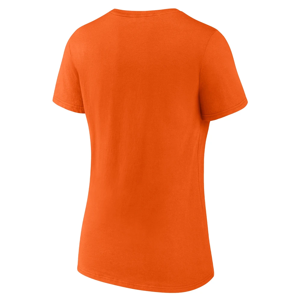 T-shirt orange à col en V avec logo principal des Ducks d'Anaheim Fanatics pour femmes