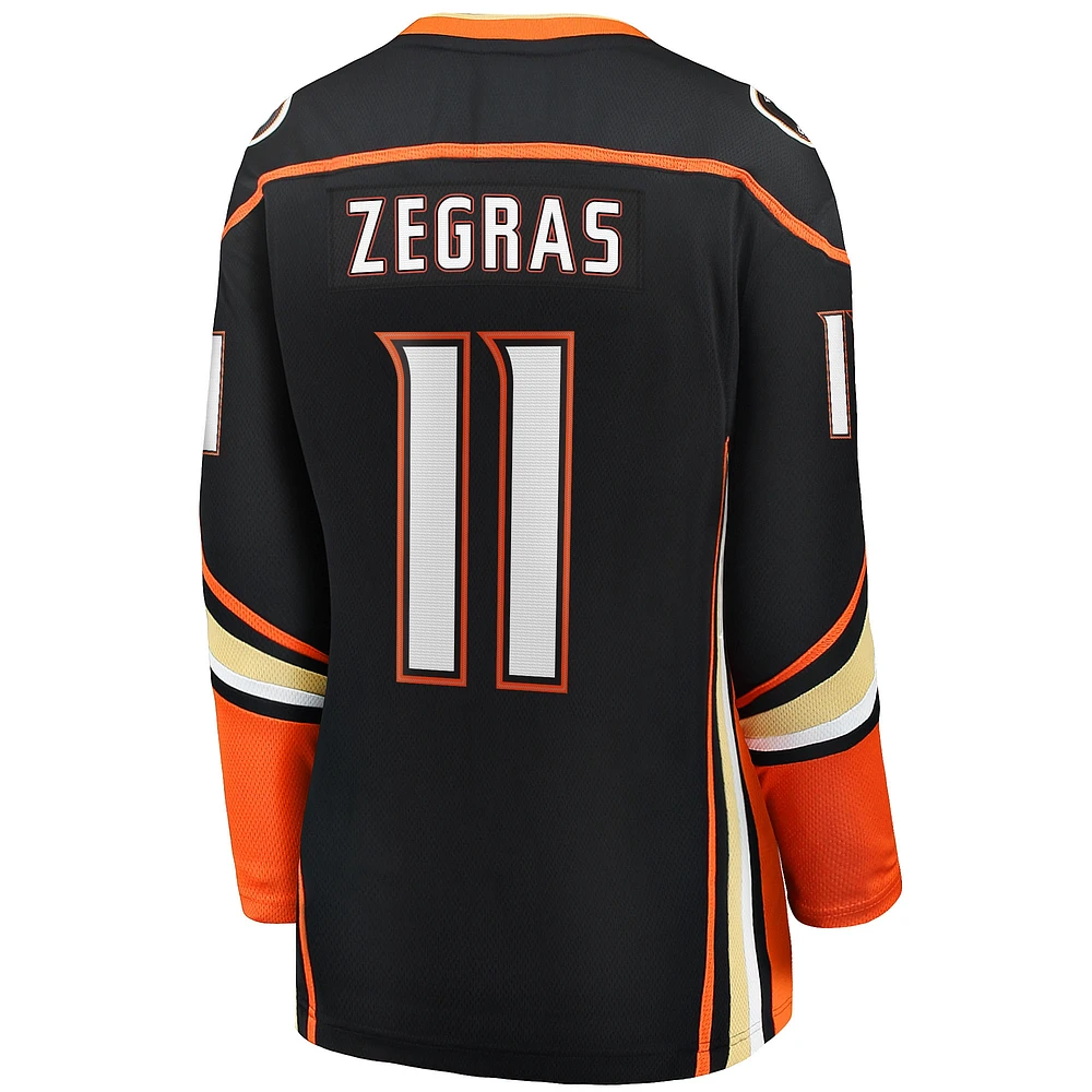 Maillot de joueur échappé à domicile Fanatics Trevor Zegras noir des Ducks d'Anaheim pour femmes