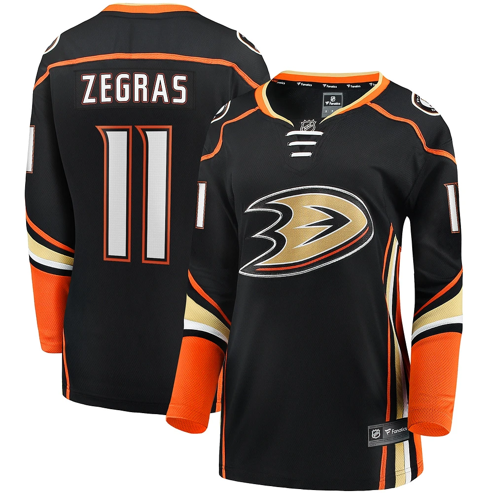 Maillot de joueur échappé à domicile Fanatics Trevor Zegras noir des Ducks d'Anaheim pour femmes