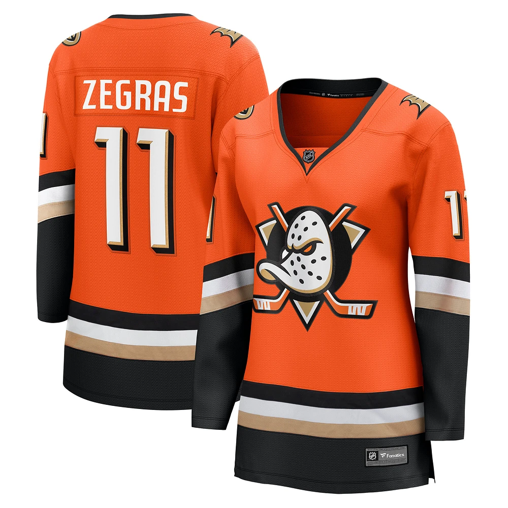 Maillot de joueur à domicile Premier Breakaway Orange Anaheim Ducks Trevor Zegras pour femmes Fanatics