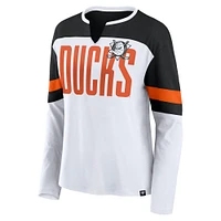 Women's Fanatics White/Black Anaheim Ducks Frozen Long Sleeve Notch Neck T-Shirt