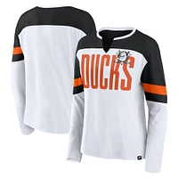 T-shirt à manches longues et col cranté pour femme Fanatics Anaheim Ducks blanc/noir Frozen