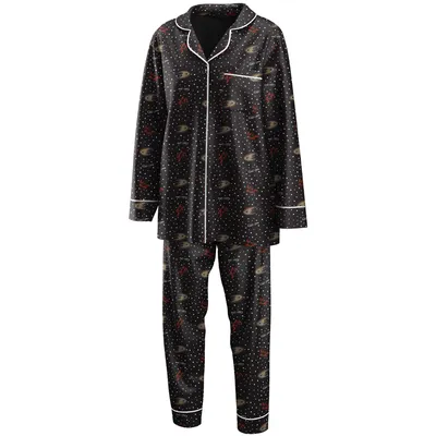 Anaheim Ducks WEAR by Erin Andrews Women's Long Sleeve Button-Up Shirt & Pants Sleep Set - Black