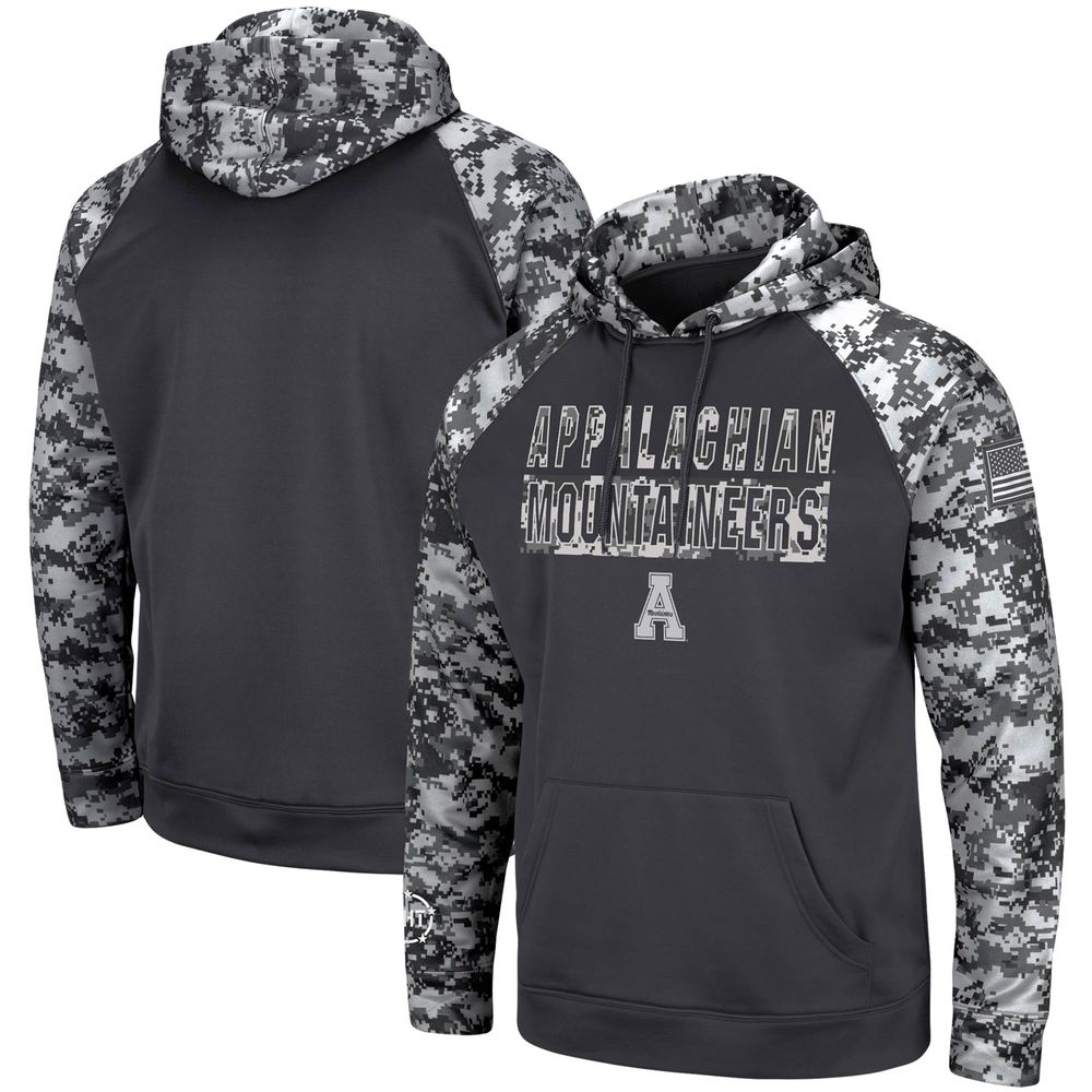 Men's Colosseum Charcoal Appalachian State Mountaineers OHT Military Appreciation Digital Camo Pullover Hoodie