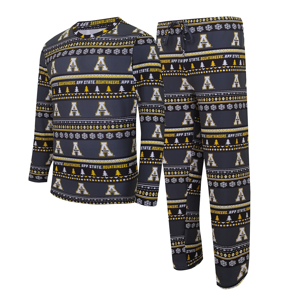 Men's Concepts Sport Black Appalachian State Mountaineers Swivel Long Sleeve T-Shirt & Pants Sleep Set