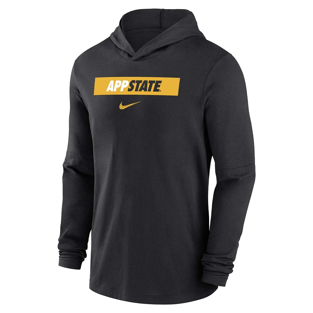 Men's Nike Black Appalachian State Mountaineers Sideline Hoodie Performance Long Sleeve T-Shirt