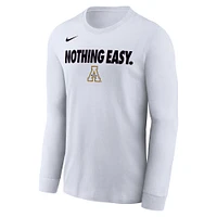 T-shirt à manches longues Nike blanc pour homme Appalachian State Mountaineers 2025 On-Court Bench