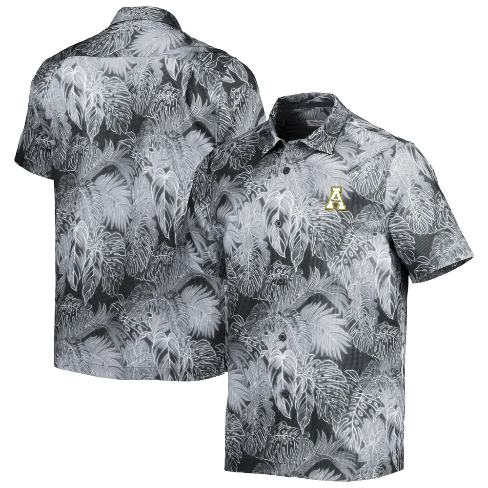 Men's Tommy Bahama Black Appalachian State Mountaineers Coast Luminescent Frond Camp IslandZone Button-Up Shirt