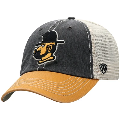 Casquette de camionneur ajustable tout-terrain noire Top of the World pour homme, Appalachian State Mountaineers