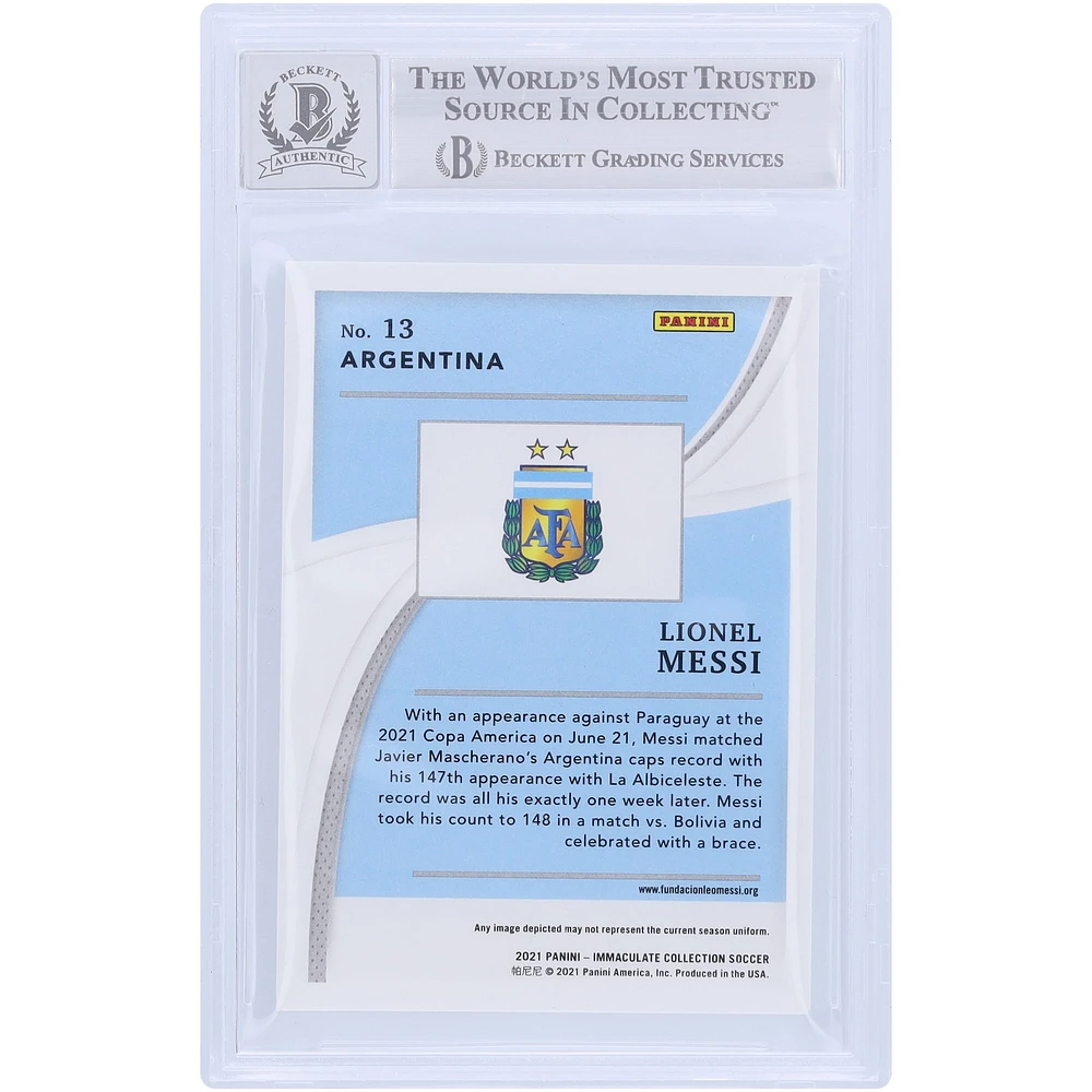Carte autographiée de l'équipe nationale argentine Lionel Messi 2021 Panini Immaculate Collection Bronze #13 #/49 BAS authentifiée 9/10