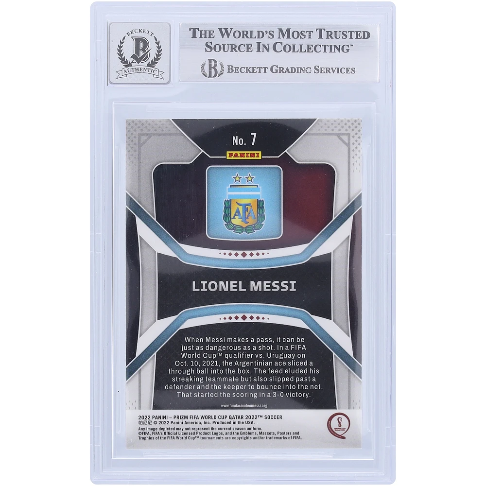 Lionel Messi Argentina National Team Autographed 2022 Panini Prizm World Cup Qatar #7 BAS Authenticated 9/10 Card