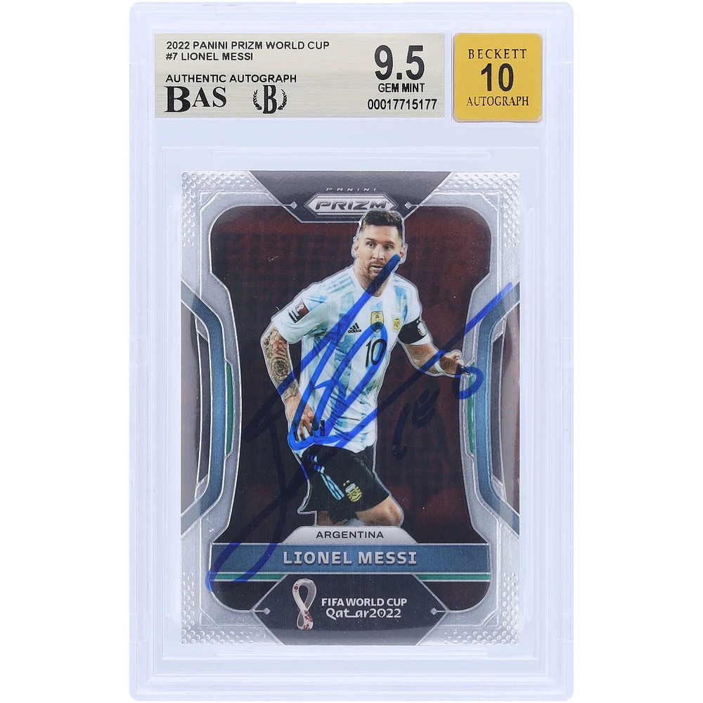 Carte Panini Prizm n° 7 de la Coupe du monde 2022 du Qatar signée par Lionel Messi, équipe nationale argentine, authentifiée, 9,5/10