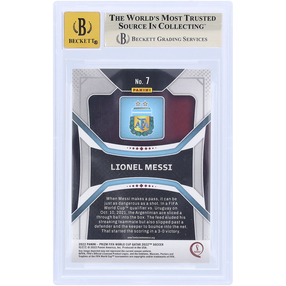 Carte Panini Prizm n° 7 de la Coupe du monde 2022 du Qatar signée par Lionel Messi, équipe nationale argentine, authentifiée, 9,5/10