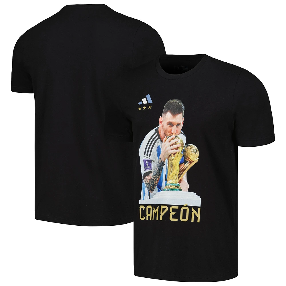 T-shirt adidas Lionel Messi pour homme, noir, trophée de l'équipe nationale d'Argentine