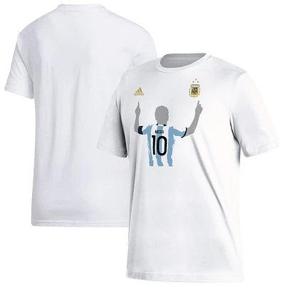 T-shirt de célébration des gagnants l'équipe nationale d'Argentine adidas Lionel Messi pour homme - Blanc 2022