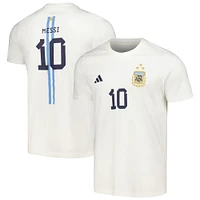 T-shirt adidas Lionel Messi pour homme avec nom et numéro de l'équipe nationale argentine blanche